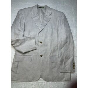 Cubavera Mens Linen Two-Button Blazer Jacket Beige Size 40 Medium FD338